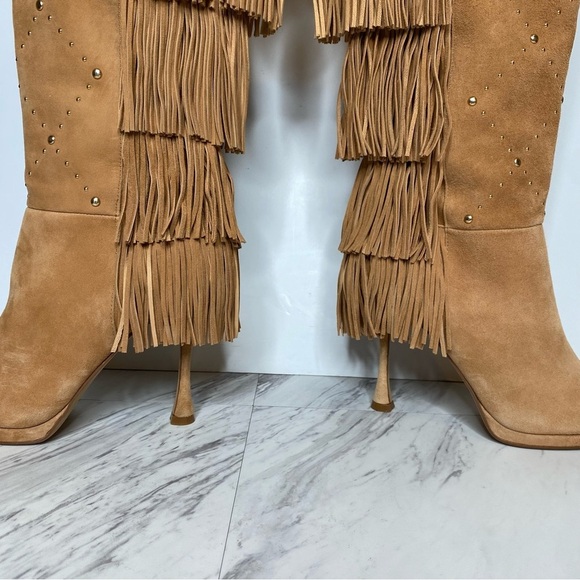 Vince Camuto Panaryaz Light Brown Suede Fringe Embellished Tall Boot 7M - Picture 9 of 15